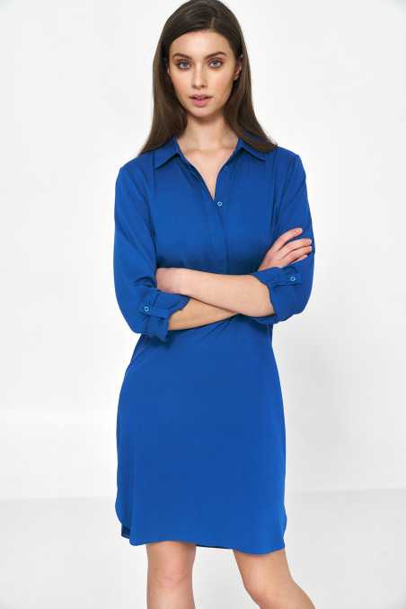 Robe bleuet oversize à manches retroussées - nife  