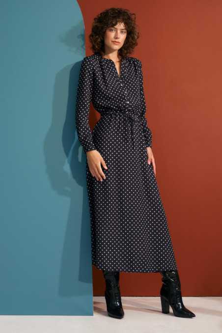 robe longue noire à pois - nife  