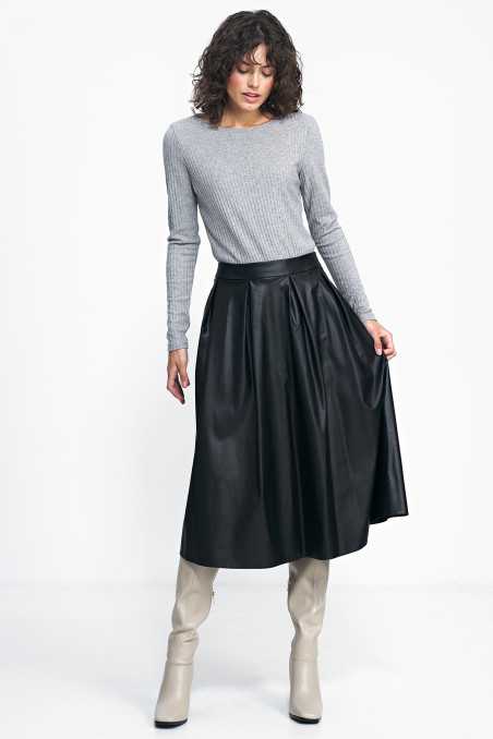 jupe midi en similicuir noir - nife  