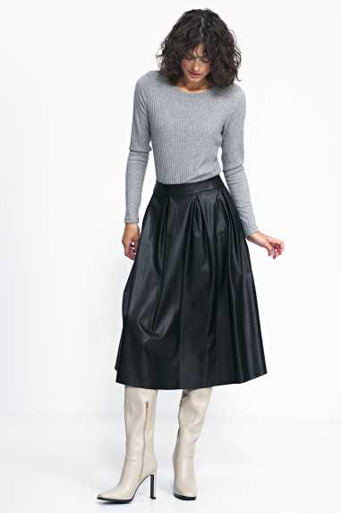 jupe midi en similicuir noir - nife  