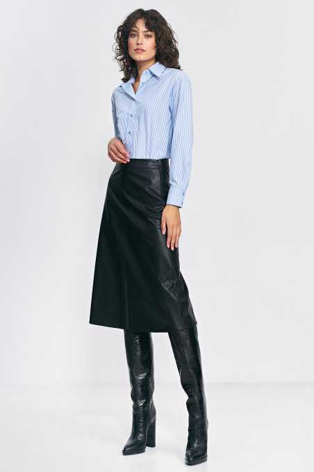 Jupe trapèze noire en cuir écologique - nife  