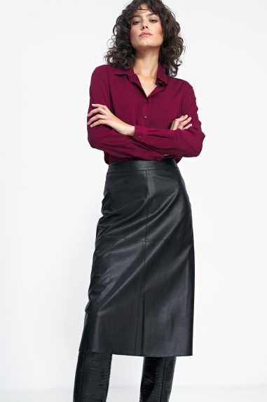 Jupe trapèze noire en cuir écologique - nife  