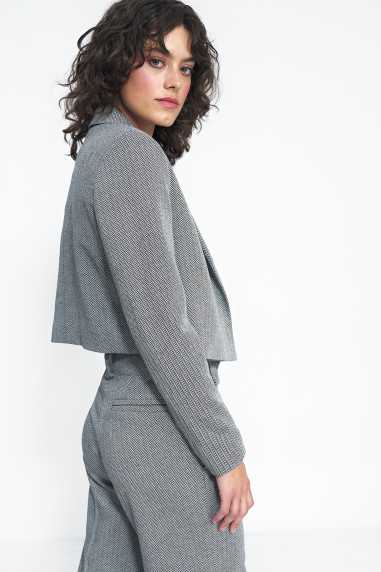 Krótki żakiet w czarną jodełkę  