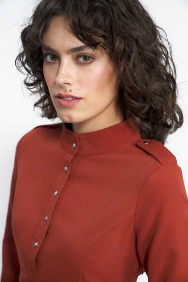 Ruda sukienka z rękawem 3/4  