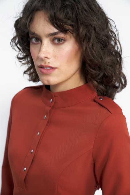 Ruda sukienka z rękawem 3/4  