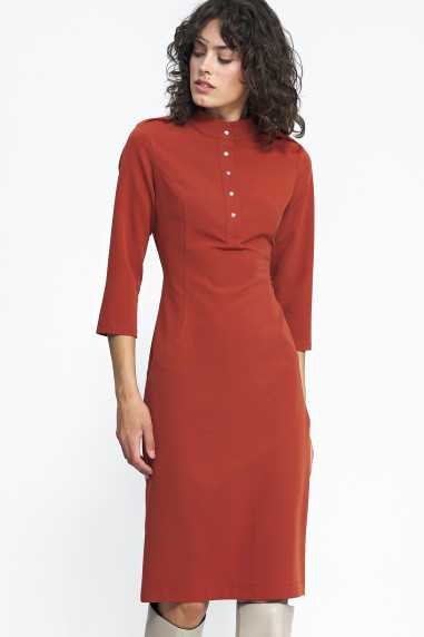 Ruda sukienka z rękawem 3/4  