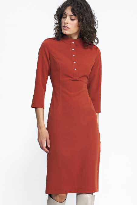 Ruda sukienka z rękawem 3/4  