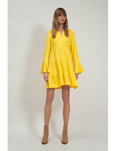 Robe en viscose à volant jaune 