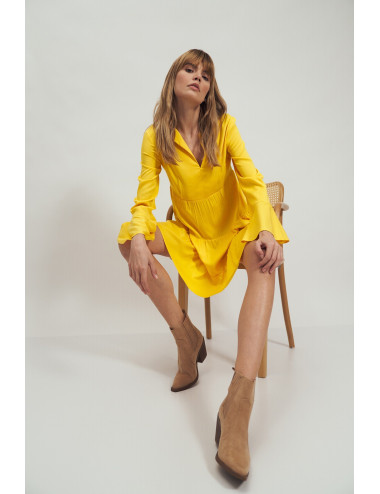 Robe en viscose à volant jaune 