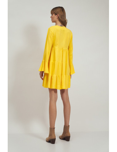 Robe en viscose à volant jaune 