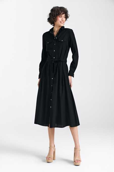 Robe en lin noir, fermée par des boutons-pression - nife  