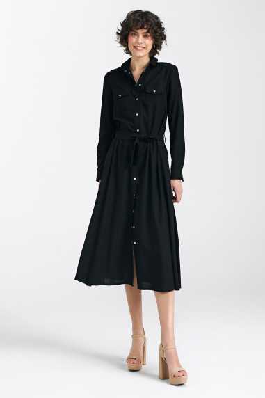 Robe en lin noir, fermée par des boutons-pression - nife  