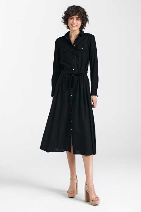 Robe en lin noir, fermée par des boutons-pression - nife  
