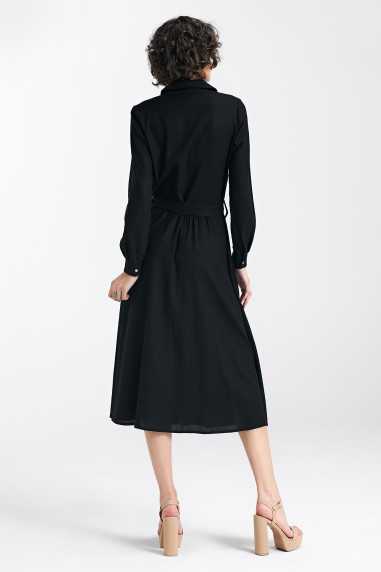 Robe en lin noir, fermée par des boutons-pression - nife  