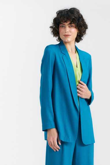 Veste longue en lin - bleue - nife  