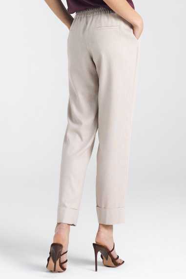 Pantalon en lin beige à taille élastiquée - nife  