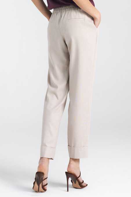 Pantalon en lin beige à taille élastiquée - nife  