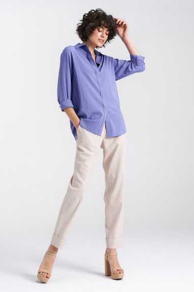 Pantalon en lin beige à taille élastiquée - nife  