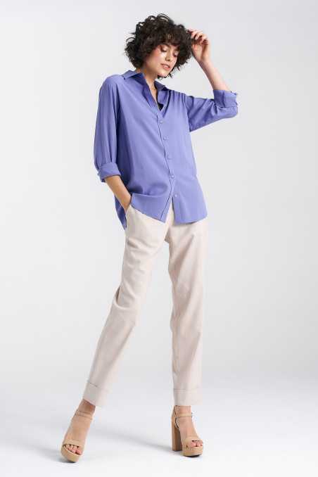 Pantalon en lin beige à taille élastiquée - nife  