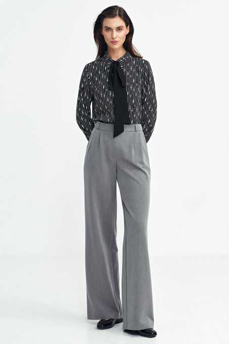 Spodnie z zakładkami, wide leg - szary  
