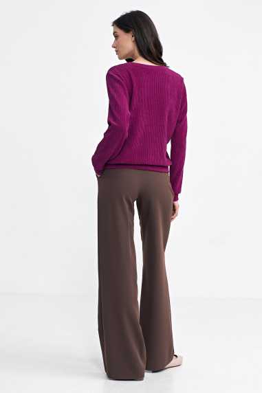 Spodnie z zakładkami, wide leg - brąz  