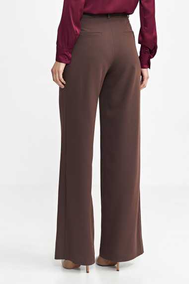 Spodnie z zakładkami, wide leg - brąz  