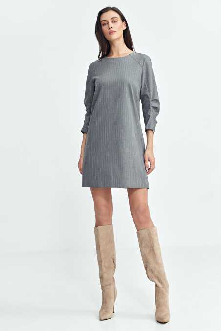 Robe à plis aux manches, rayée - grise - nife  