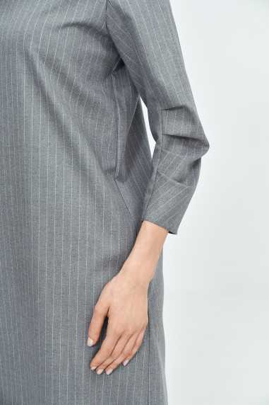 Robe à plis aux manches, rayée - grise - nife  