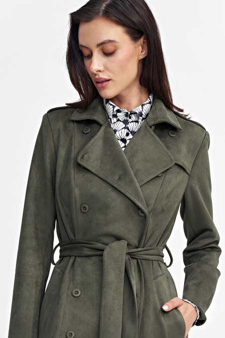 Manteau croisé en nubuck vert - nife  