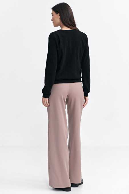 Bluza z dzianiny prążkowanej z długim rękawem - czarny  