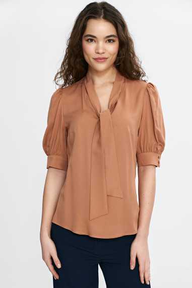 Chemisier à col lavallière - caramel - nife  