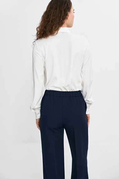 Pantalon à jambes larges avec taille élastiquée - bleu marine - nife  