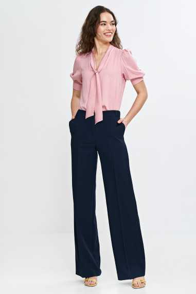 Pantalon à jambes larges avec taille élastiquée - bleu marine - nife  