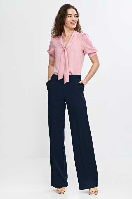 Pantalon à jambes larges avec taille élastiquée - bleu marine - nife  