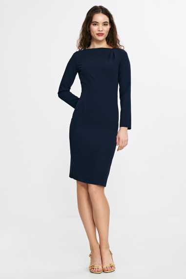 Robe bleu marine avec un pli asymétrique à l'encolure - nife  