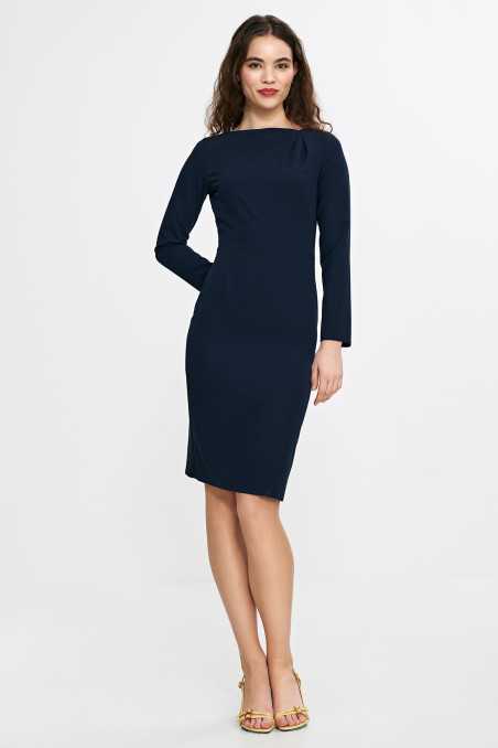 Robe bleu marine avec un pli asymétrique à l'encolure - nife  