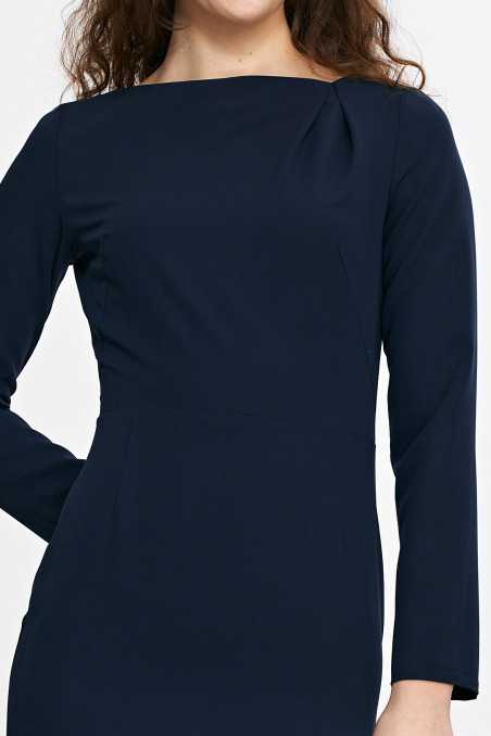 Robe bleu marine avec un pli asymétrique à l'encolure - nife  