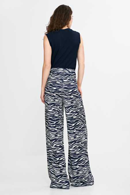 Pantalon palazzo - motif zèbre - bleu marine - nife  