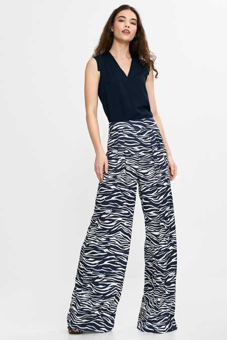 Pantalon palazzo - motif zèbre - bleu marine - nife  