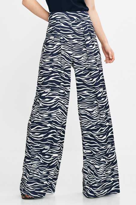Pantalon palazzo - motif zèbre - bleu marine - nife  