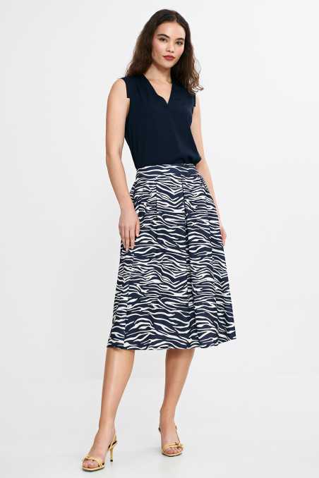 Jupe midi plissée - motif zèbre - bleu marine - nife  