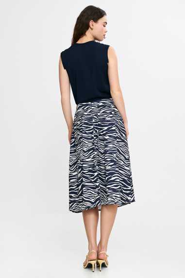 Jupe midi plissée - motif zèbre - bleu marine - nife  