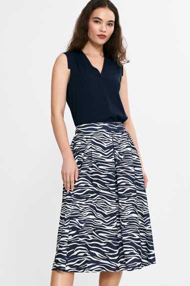 Jupe midi plissée - motif zèbre - bleu marine - nife  