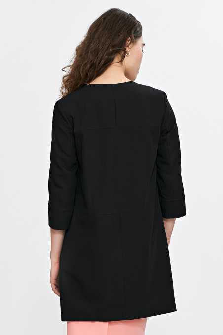 Veste longue à coutures apparentes, manches 3/4 - noire - nife  
