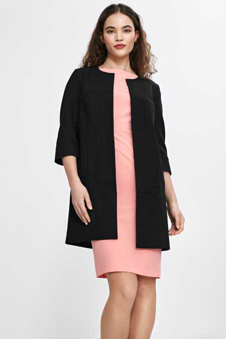 Veste longue à coutures apparentes, manches 3/4 - noire - nife  