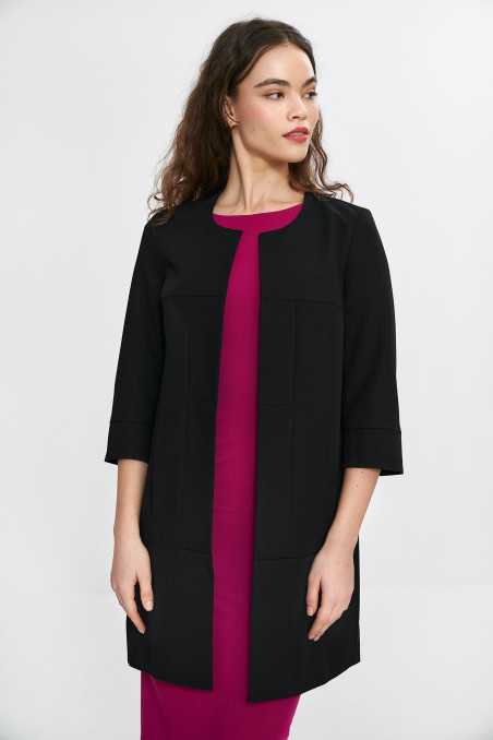 Veste longue à coutures apparentes, manches 3/4 - noire - nife  