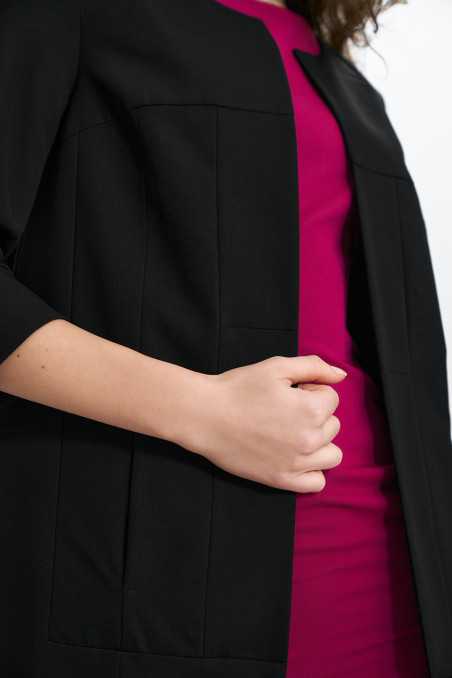 Veste longue à coutures apparentes, manches 3/4 - noire - nife  
