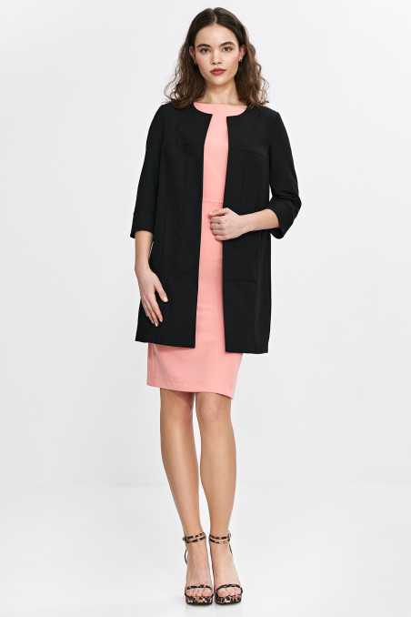 Veste longue à coutures apparentes, manches 3/4 - noire - nife  