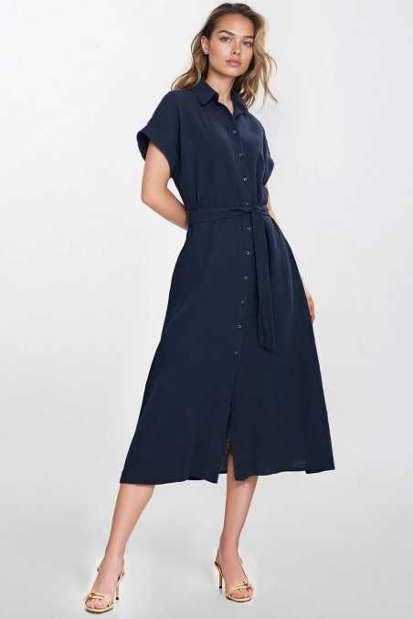 Robe-chemise en mousseline de coton - bleu marine - nife  