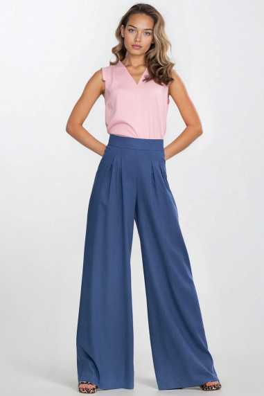 Pantalon palazzo en rayonne - cobalt - nife  